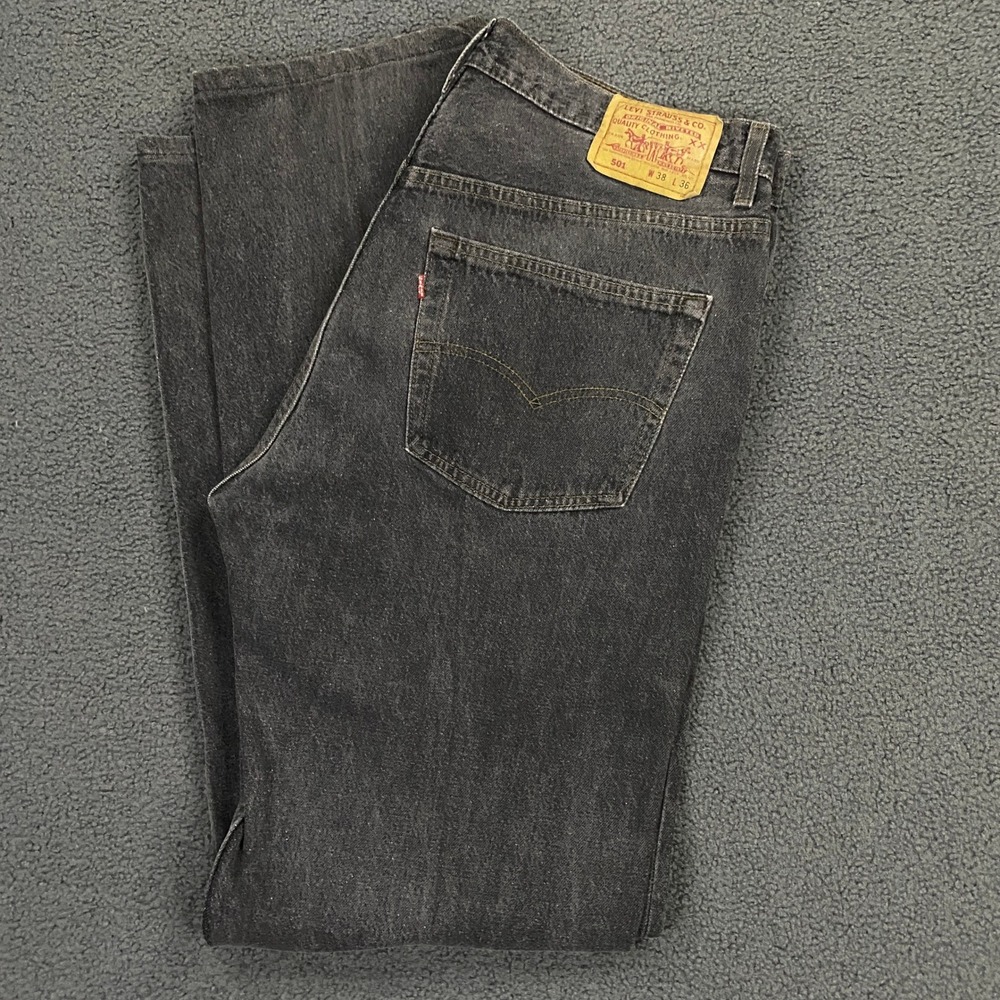 Vintage Levis 90s 501 Jeans FITS 36x36 Faded Black Gray Denim Made in USA